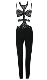 Ärmelloser Jumpsuit mit Pailletten und Cut-Outs in Schwarz
